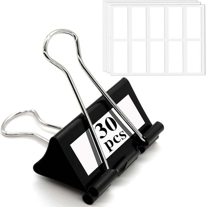 30 Pack Binder Clips with Labels, 2.4 Inch Extra Large Binder Clips Big Paper by Cologo