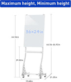 Mobile Glass Whiteboard, 24 x 36 inch Glass Board/w Height Adjustable, Large - Image 3