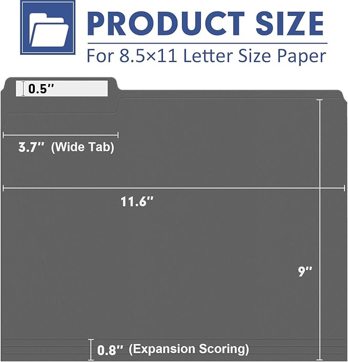 File Folder, PANDRI 120 Pack File Folder, 1/3 Cut Tab, Letter Size, Filing - Image 2