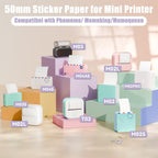 Thermal Sticker Paper Compatible with Phomemo Printer Paper M02/M02 Pro/M02S/P2S/M03/M04S/T02 Mini Sticker Printer- 50mm x 3.5m, 3 Rolls White 2-Year Adhesive Label for Photo,Image,Texts,Notes