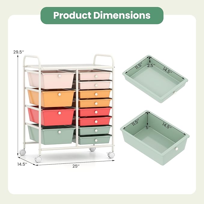 LDAILY 12 Drawer Rolling Storage Cart, Rolling Cart - Image 3
