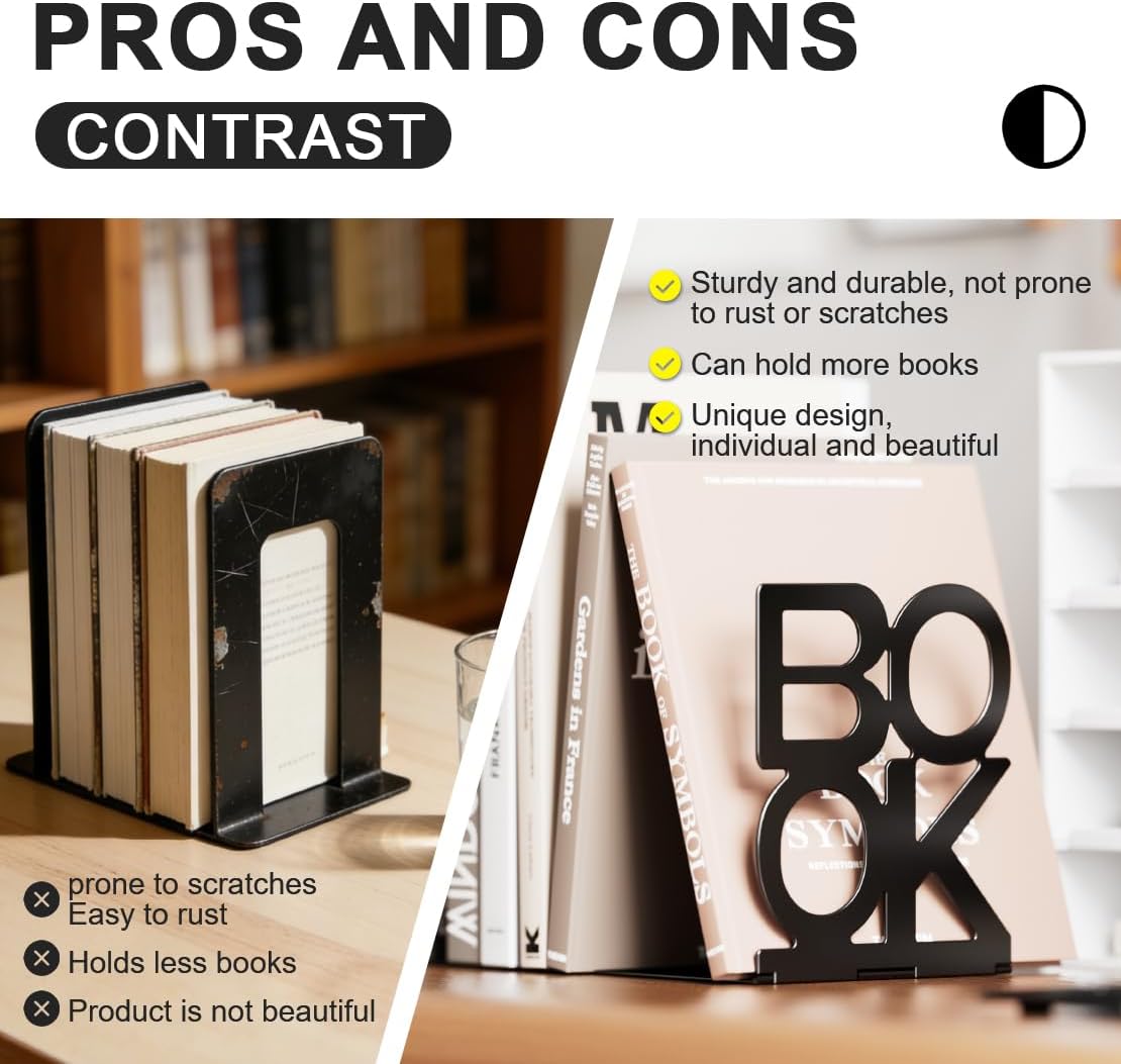 Book Ends,Bulk 1 Pair Bookends Folding Book Ends Metal Bookend (1 Pair)
