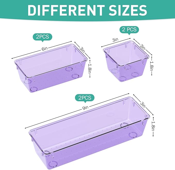 WOWBOX 6 Pack Clear Drawer Organizer Set, Acrylic Drawer Storage Trays - Image 2