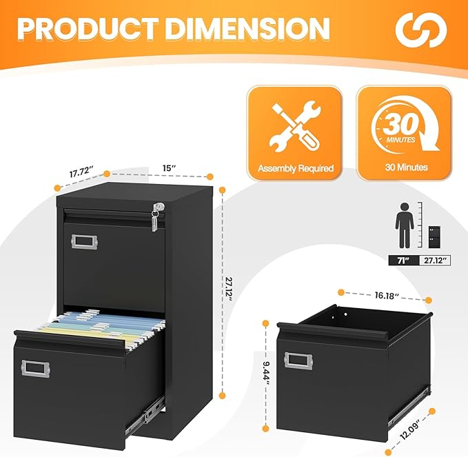 AFAIF 2 Drawer File Cabinet - Image 3