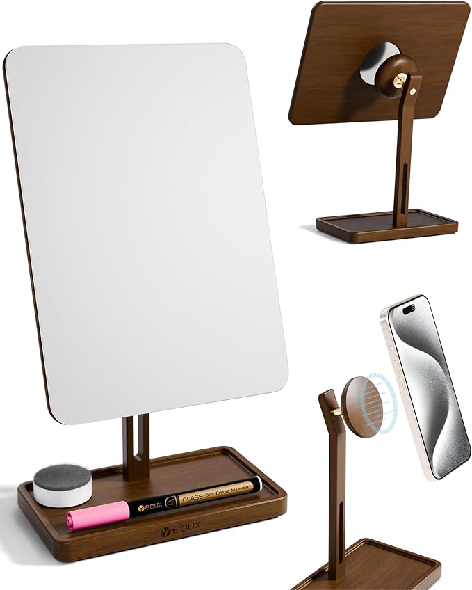 YEOUX Premium Desktop Glass Mirror, Dry Erase Board & Magnetic Phone Stand by Yeoux