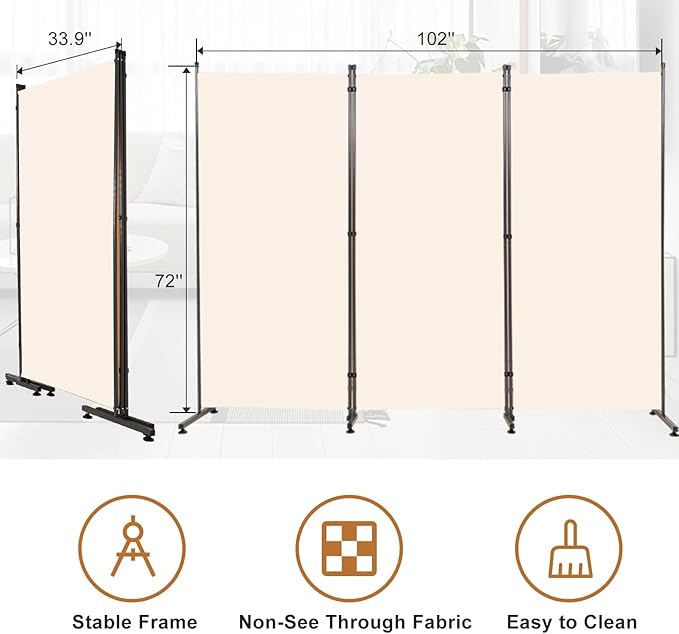 Room Divider 6FT Folding Privacy Screens, 3 Panel Partition Room Dividers - Image 6