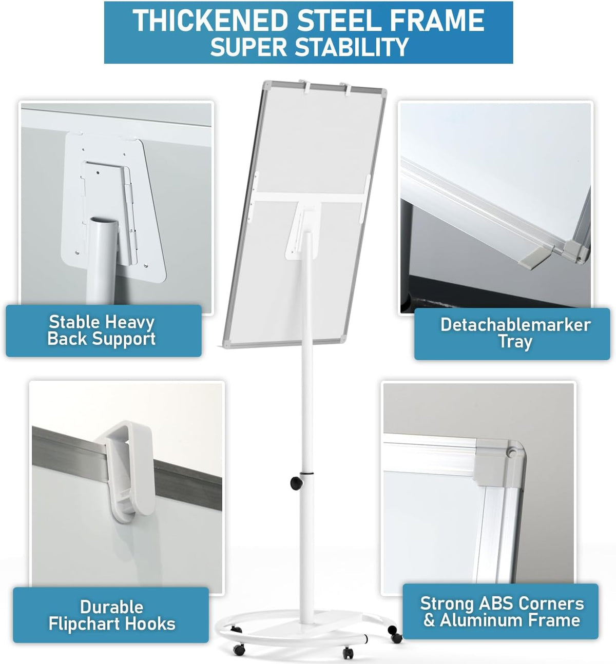 Nicpro Mobile Whiteboard 36"x 24" Magnetic Dry Erase Board, Height ...