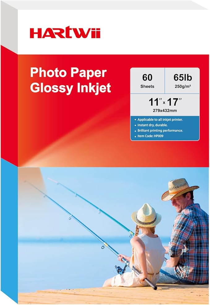 HARTWII 60 Sheets Heavyweight Inkjet Glossy Photo Paper 11 x 17 inch 65lb 250gsm by HARTWII