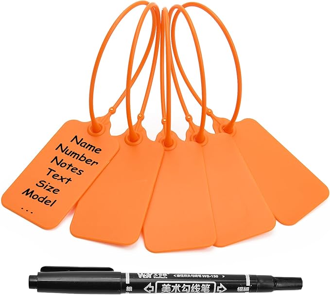 100 Orange Blank Plastic Tags for Labeling Waterproof Hanging Labels Writable by LeadSeals