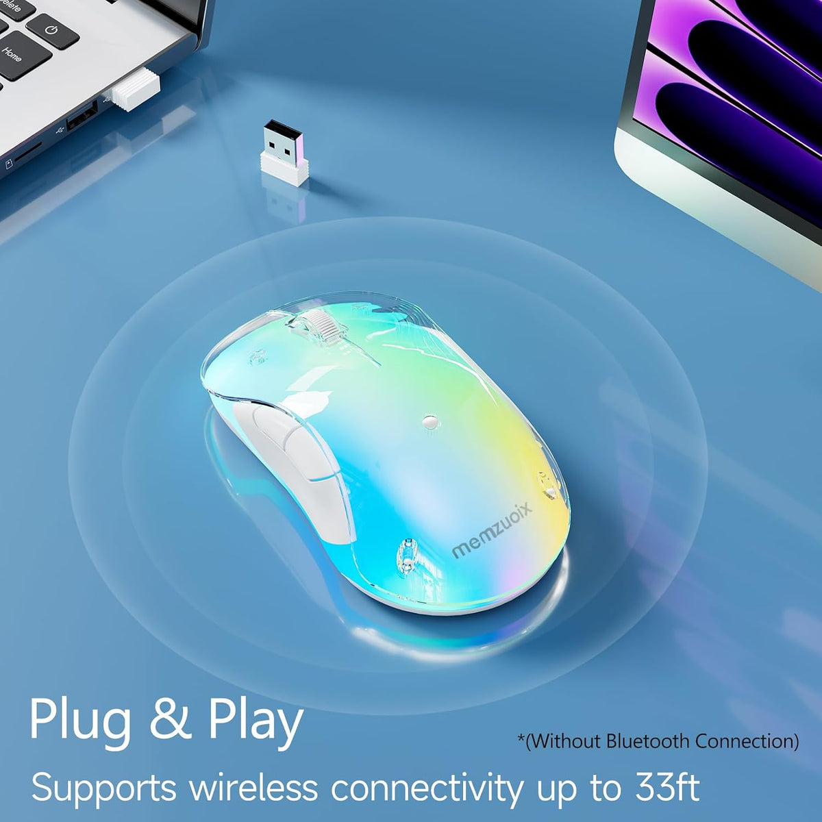 memzuoix 2.4G Wireless Mouse with Customizable Cover & 9-Color LED - Rech...