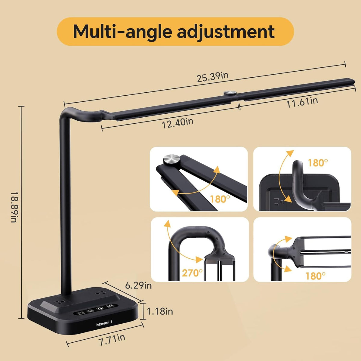 LED Desk Lamp for Home Office: Desk Light Double Head Adjustable with Power S...