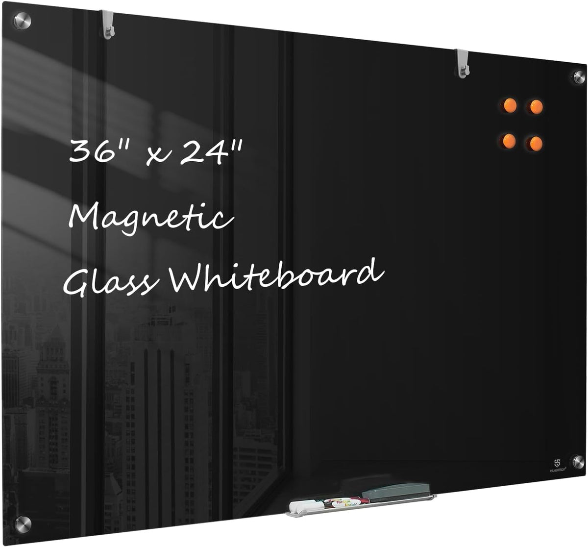 TSJ OFFICE White Board for Wall - 36" x 24" Black Glass Board 3 X 2 FT