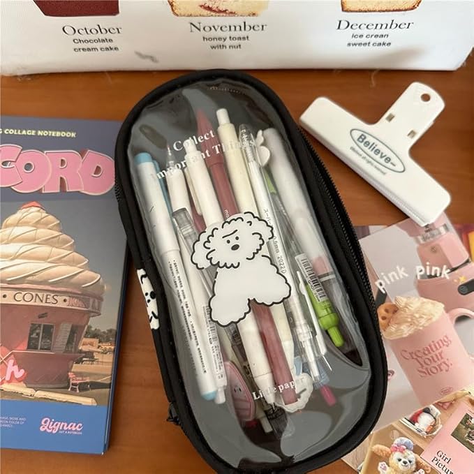 Cute Puppy Japanese Pencil Case Clear Case Large Capacity Canvas PVC Aesthetic - Image 6