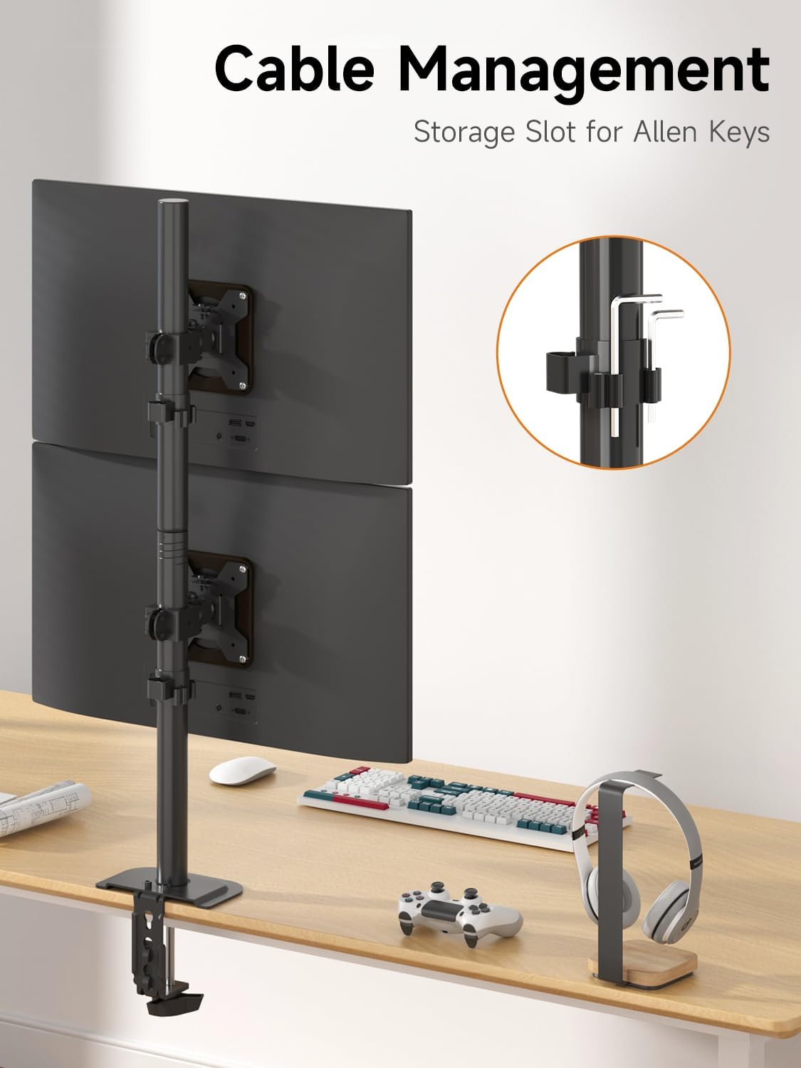 Bracwiser Dual Vertical Fully Adjustable Monitor Arm Stand Mount Fits Two Scr...