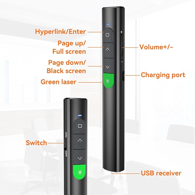 Wireless Presentation Clicker PowerPoint Presenter Remote: Rechargeable Green - Image 4