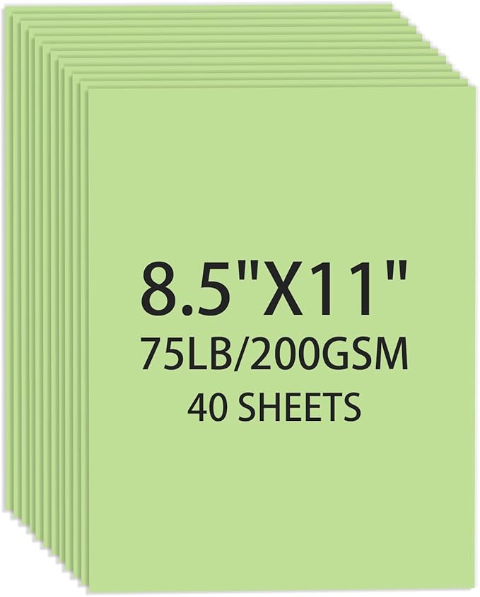 Cardstock 8.5 X 11, 40 Sheets Light Green Card Stock, 75lb/ 200gsm Pale Green by Ciphyfee