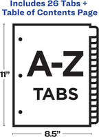 Avery A-Z Dividers for 3 Ring Binders, 26 Tabs per Set, Customizable Table of Contents, Multicolor Tabs, Great for Organizing Reports, Projects, and More (44225), 3 Sets (Pack of 4)