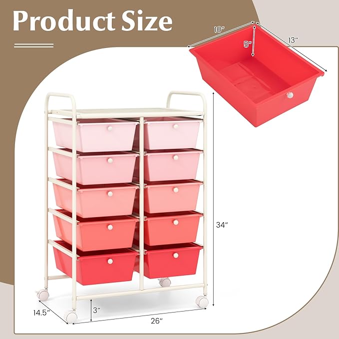 GOFLAME 10-Drawer Rolling Storage Cart, Art Craft Storage Organizer on Wheels - Image 3