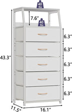 Furnulem White Dresser with 5 Drawers, Vertical Storage Tower Fabric Dresser - Image 3