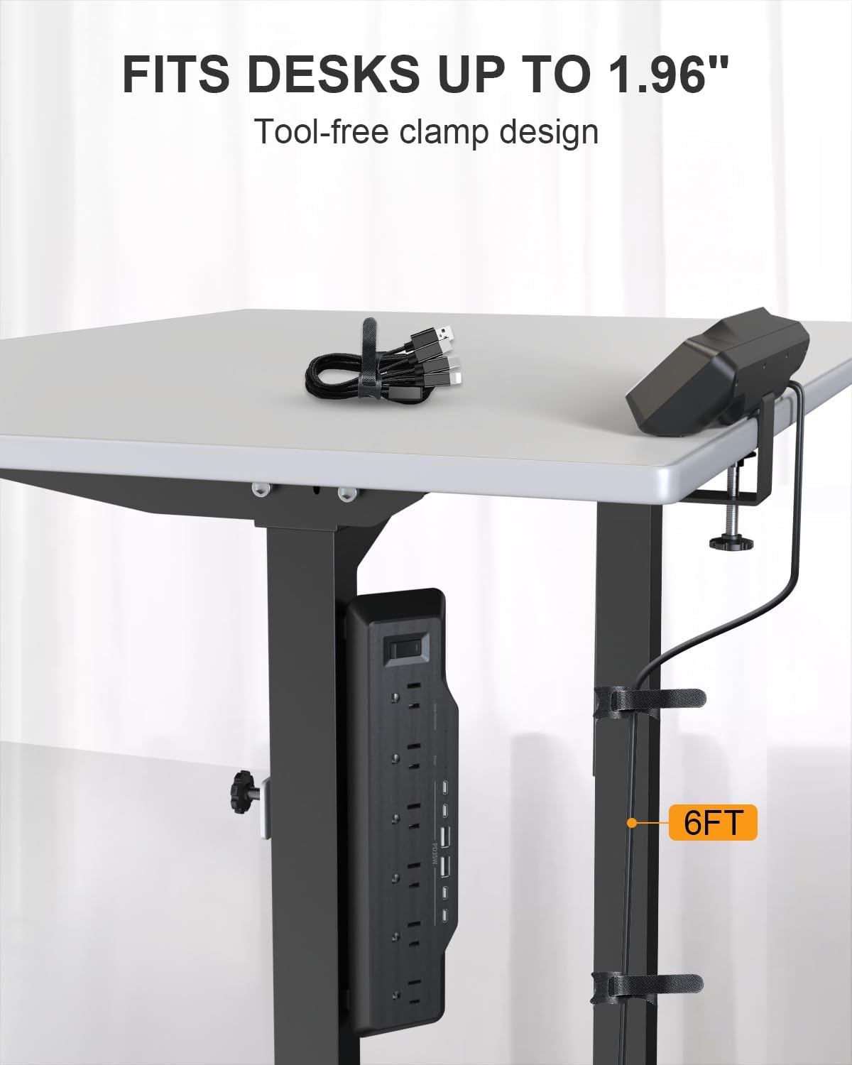 Desk Clamp Power Strip Surge Protector, 6 Outlets, Flat Plug, 1800J, 4 USB-C ...