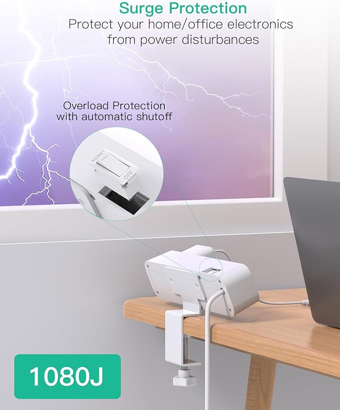 PD40W Desk Clamp Power Strip, Desktop Mount Surge Protector, Fast Charging - Image 7