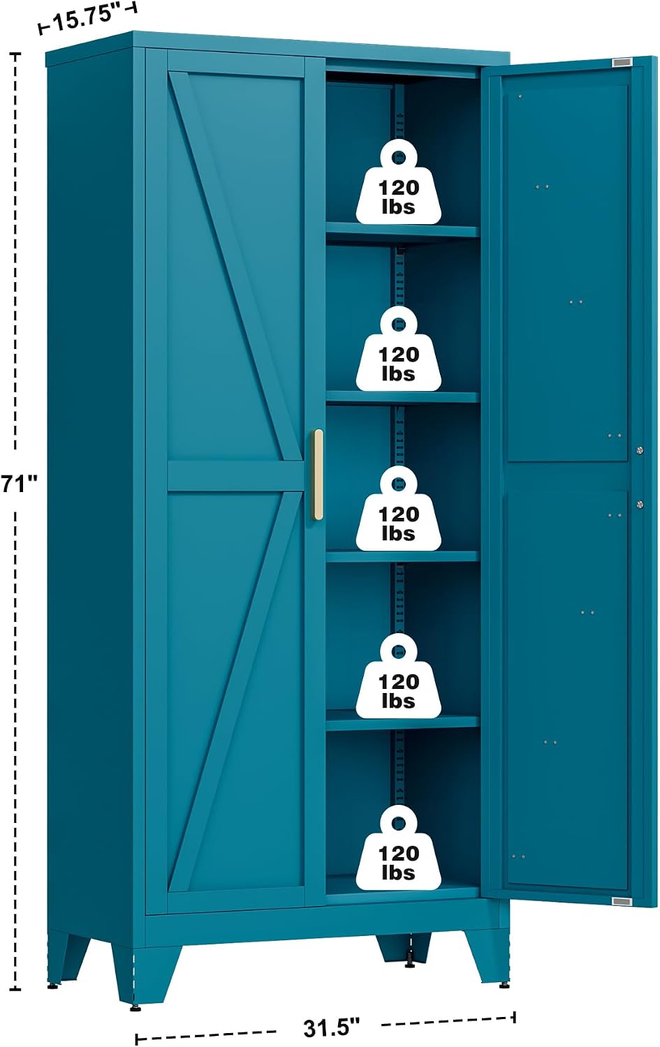 qinptwut 71" metal storage cabinet with doors and shown in use