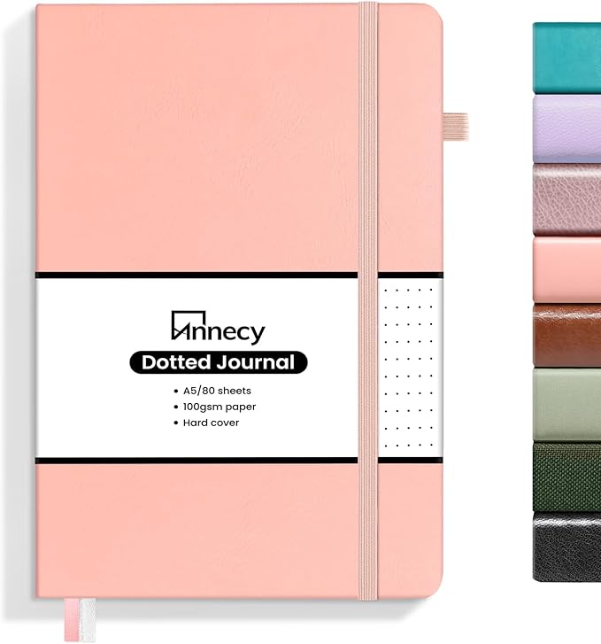 Annecy Numbered Bullet Dotted Journal Notebook, Medium 5.5x 8.25, 160 Pages by Annecy