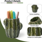 Cactus Ceramic Pencil Holder for Desk, Cute Western Office Decor | Stable Organizer for Pen, Makeup Brush & Toothbrush, Lovely Decor for Bathroom, School or Home Desk, Ideal Gift Choice