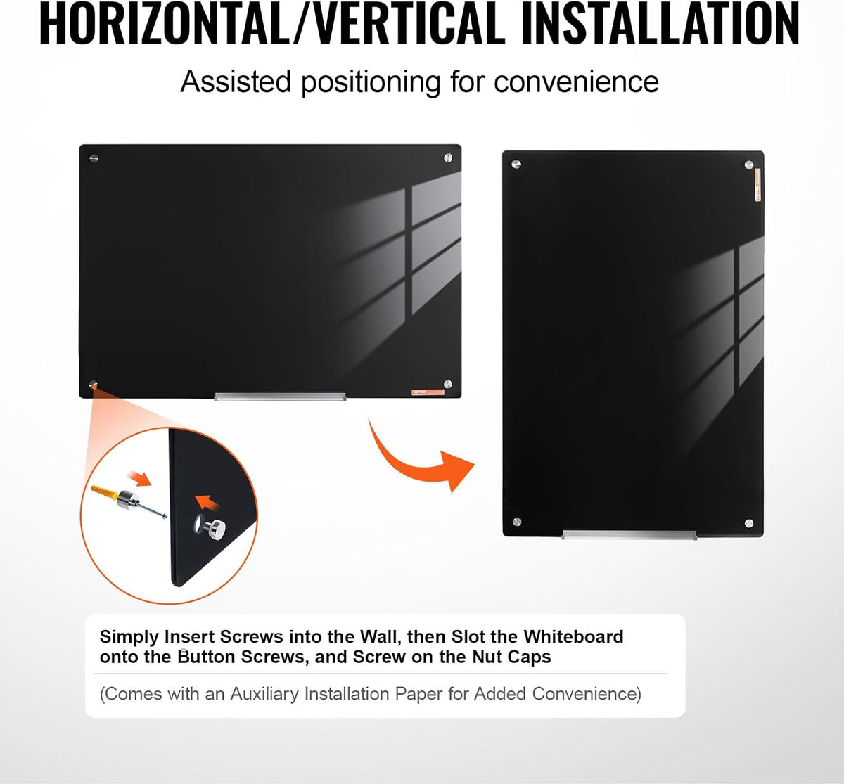 VEVOR Magnetic Glass Whiteboard, Dry Erase Board 36"x24", Wall-Moun...