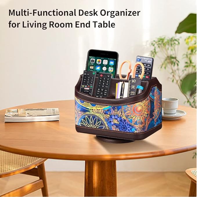 PUSU 360°Rotatable Remote Control Holder, PU Leather TV Remote Holder Caddy - Image 4