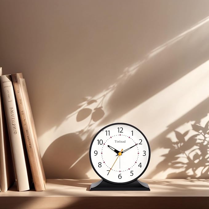 Tinload 4.5" Antique Retro Analog Alarm Clock, Small Silent Bedside Desk Clock - Image 4