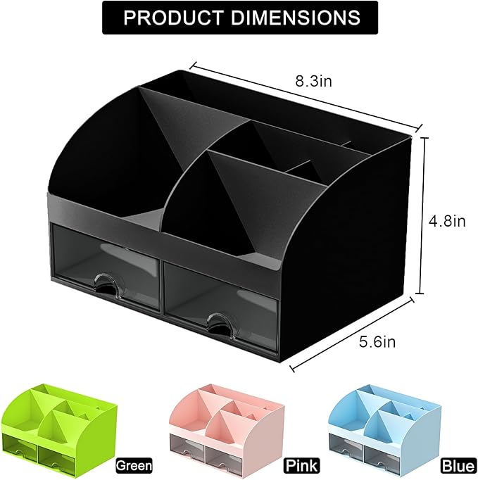 Desk Organizer with 6 Compartments and 2 Drawers, Plastic Makeup Organizer - Image 2