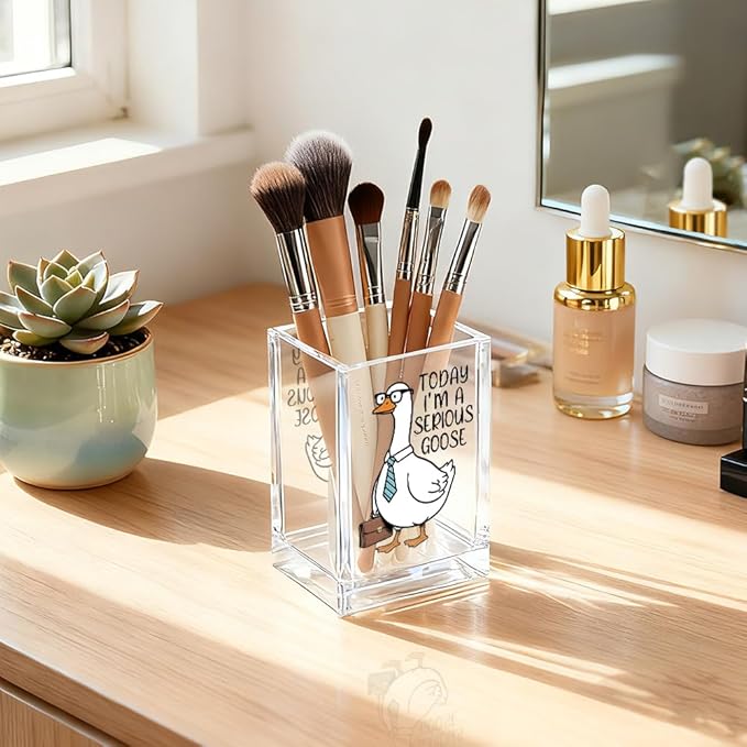 QYUVK Today I'm A Serious Goose Acrylic Cosmetic Pencil Holder Cup, Funny Silly - Image 5