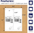 POLYSELLS Self Adhesive 3-1/3'' x 4'' Address Shipping Labels, 6UP White - Image 2