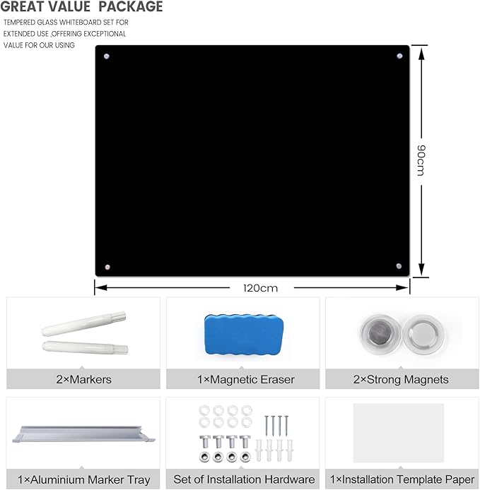 JYYPWB Magnetic Glass Whiteboard 48" x 36" Dry Erase Board Frameless Premium - Image 4