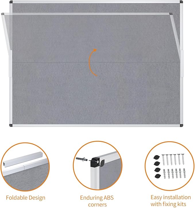VIZ-PRO Large Fabric Bulletin Board/Foldable Notice Board Felt Gray, 60 X 48 - Image 4