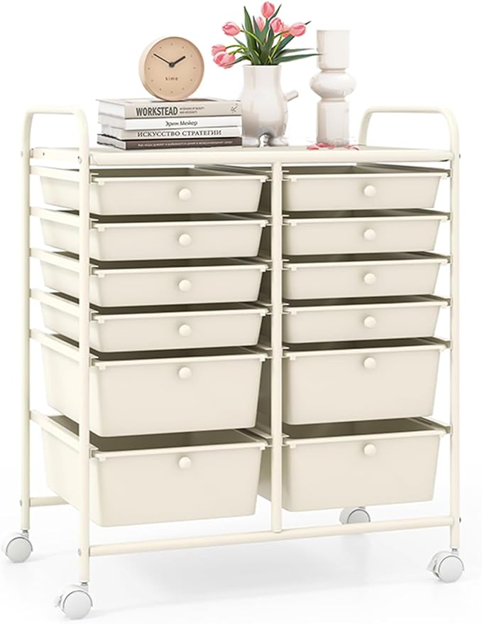 LDAILY 12 Drawer Rolling Storage Cart, Craft Cart Organizer on Wheels w/Metal by LDAILY