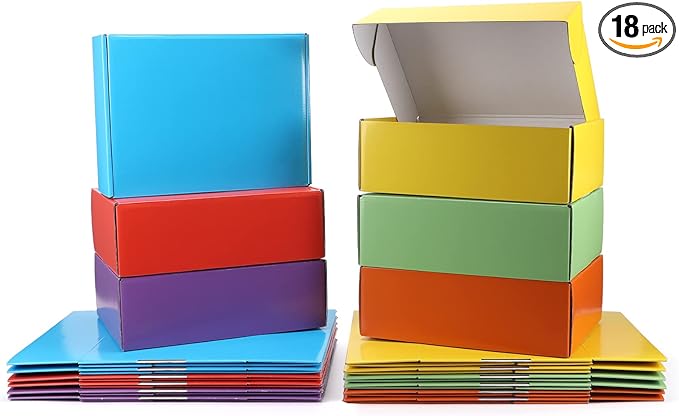 PHAREGE 12x9x4 inch Gift Shipping Boxes Bulk 18 Pack 6 Colors, Tab Lock Tuck by PHAREGE