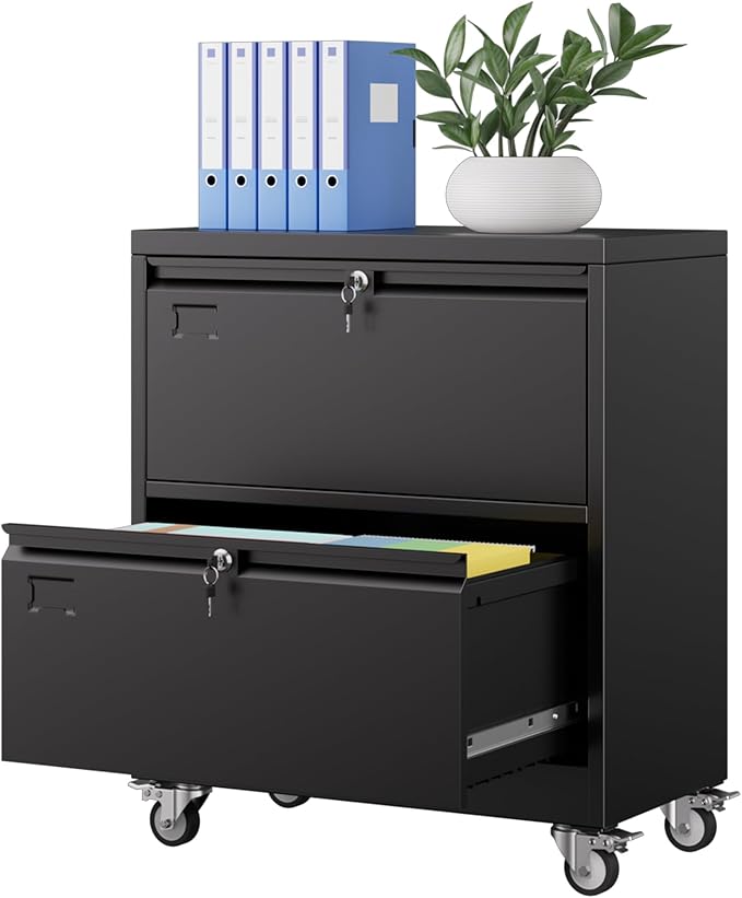METAN Upgrade 2 Drawers Lateral File Cabinet on Wheels, Steel Office Filing by METAN