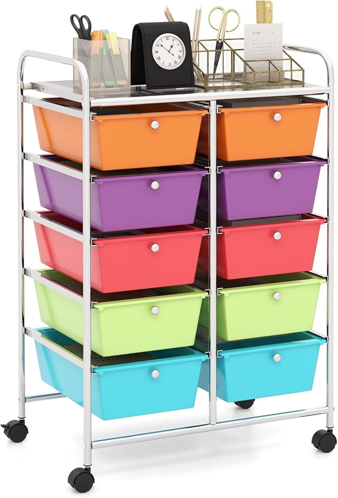 HAPPYGRILL 10-Drawer Rolling Storage Cart, Storage Organizer Cart by HAPPYGRILL