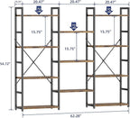 NUMENN Triple Wide 4 Tier Bookshelf, Adjustable Rustic Industrial Style - Image 3