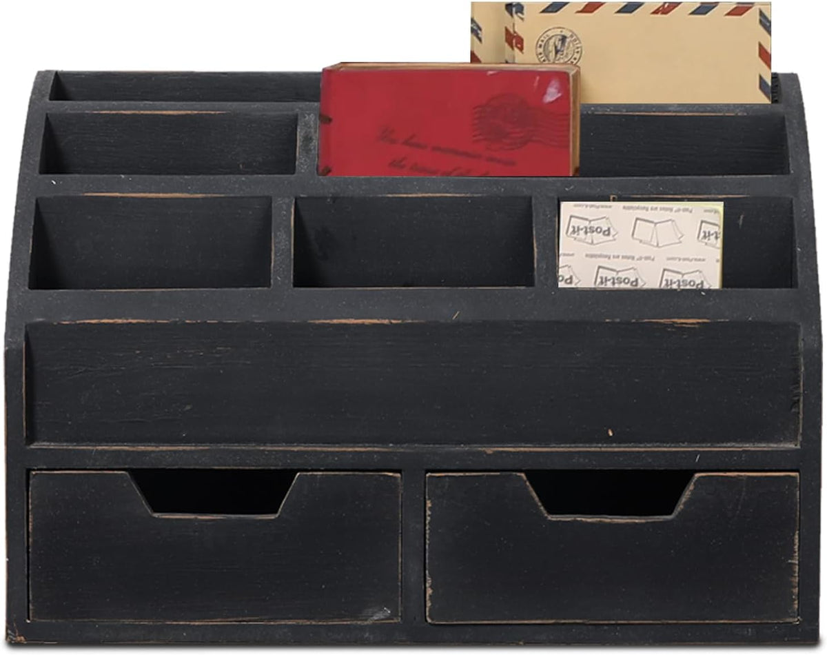 Farmhouse Gray Black Mail Organizer Countertop with Drawers