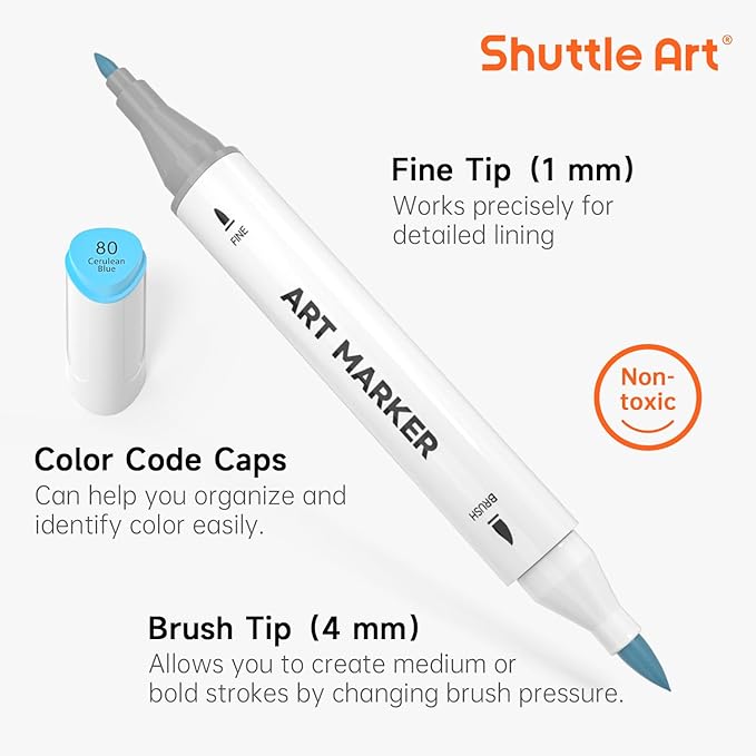 Shuttle Art Pastel Alcohol Markers Brush tip, Dual Tip Brush & Fine Tip Art - Image 4