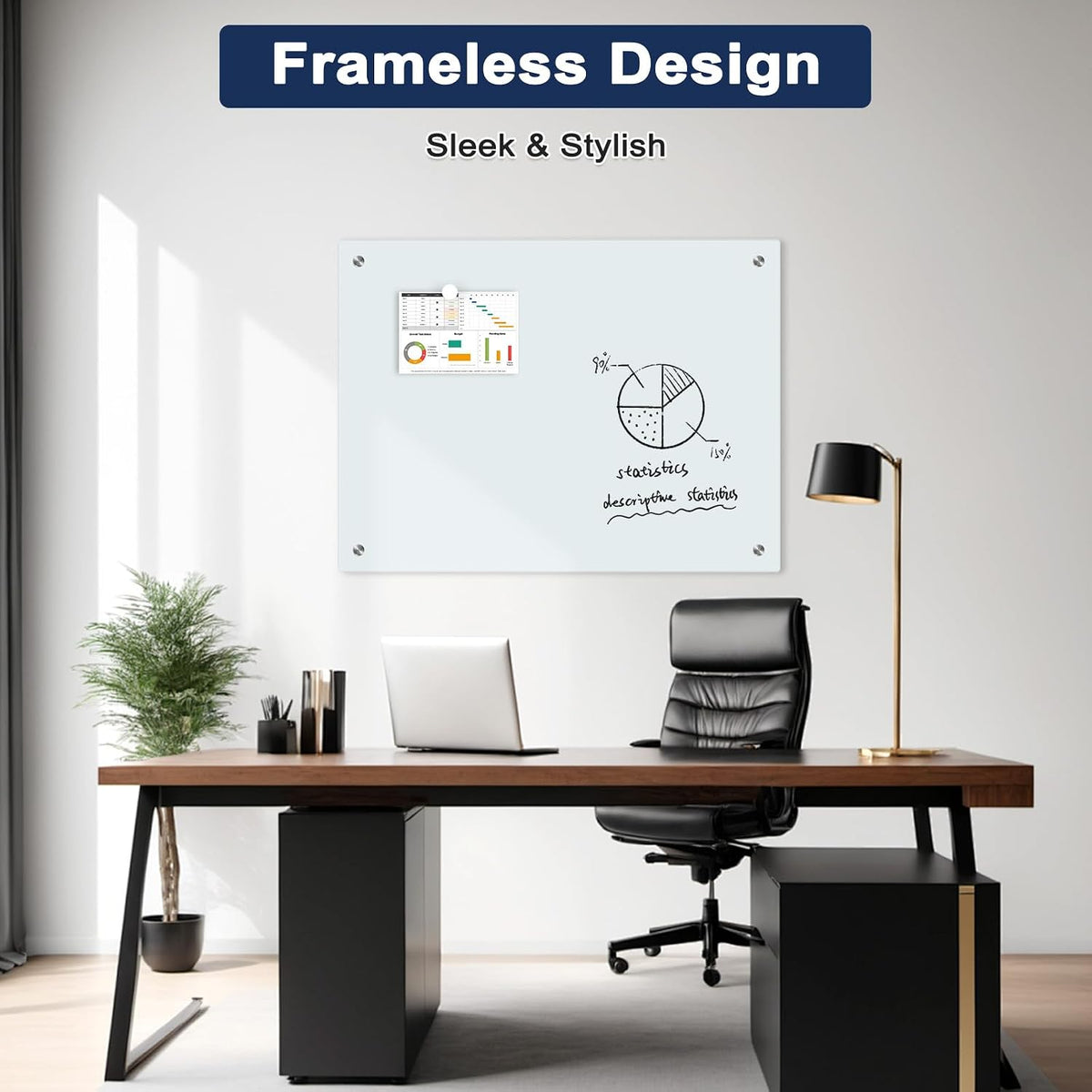 Magnetic Glass Whiteboard, 24" x 18", Frameless Wall Mount, Normal ...