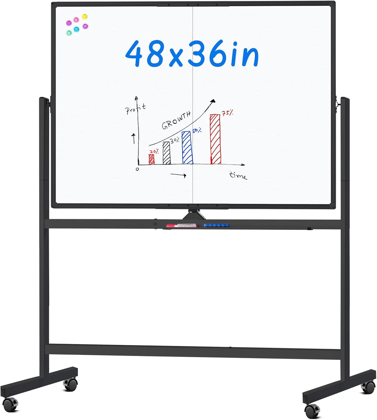 maxtek Rolling Whiteboard, 48x36 Large Magnetic White Board