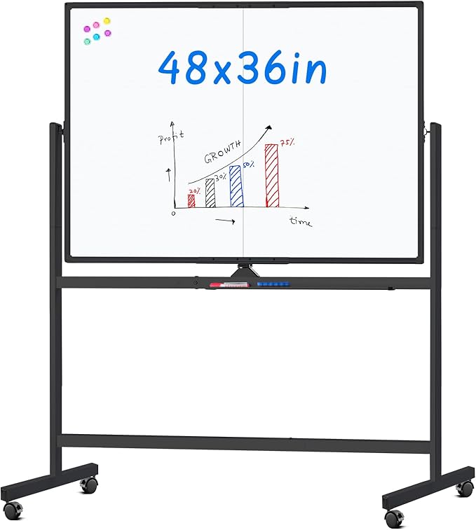 maxtek Rolling Whiteboard, 48x36 Large Magnetic White Board by Maxtek