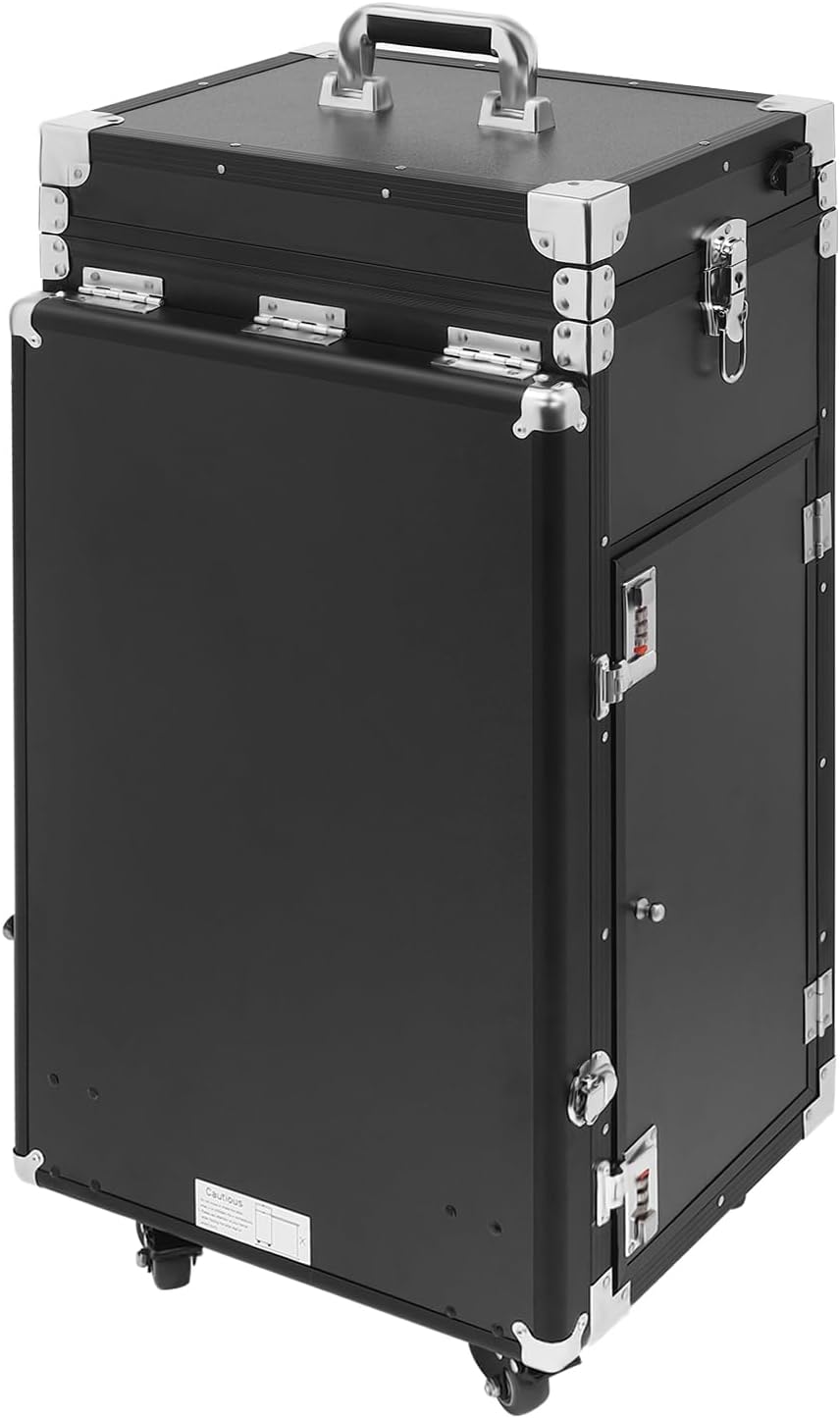 Cosmetic Trolley Storage Organizer, Foldable Nail Tables with 4 Drawers Mirro...