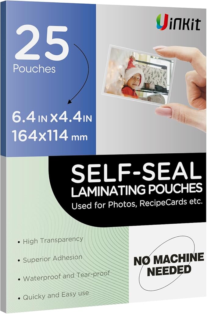 Uinkit 25Pack 4"x6" Self Seal Laminating Pouches, 10Mil Double-Sided by UinkitHandicraftsandConservationSpecialist