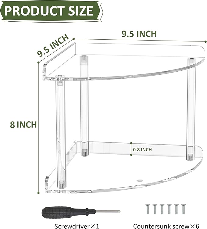 Sezanrpt 2 Tier Acrylic Corner Shelf Organizer Storage 9.5x9.5x8 Inch, - Image 3