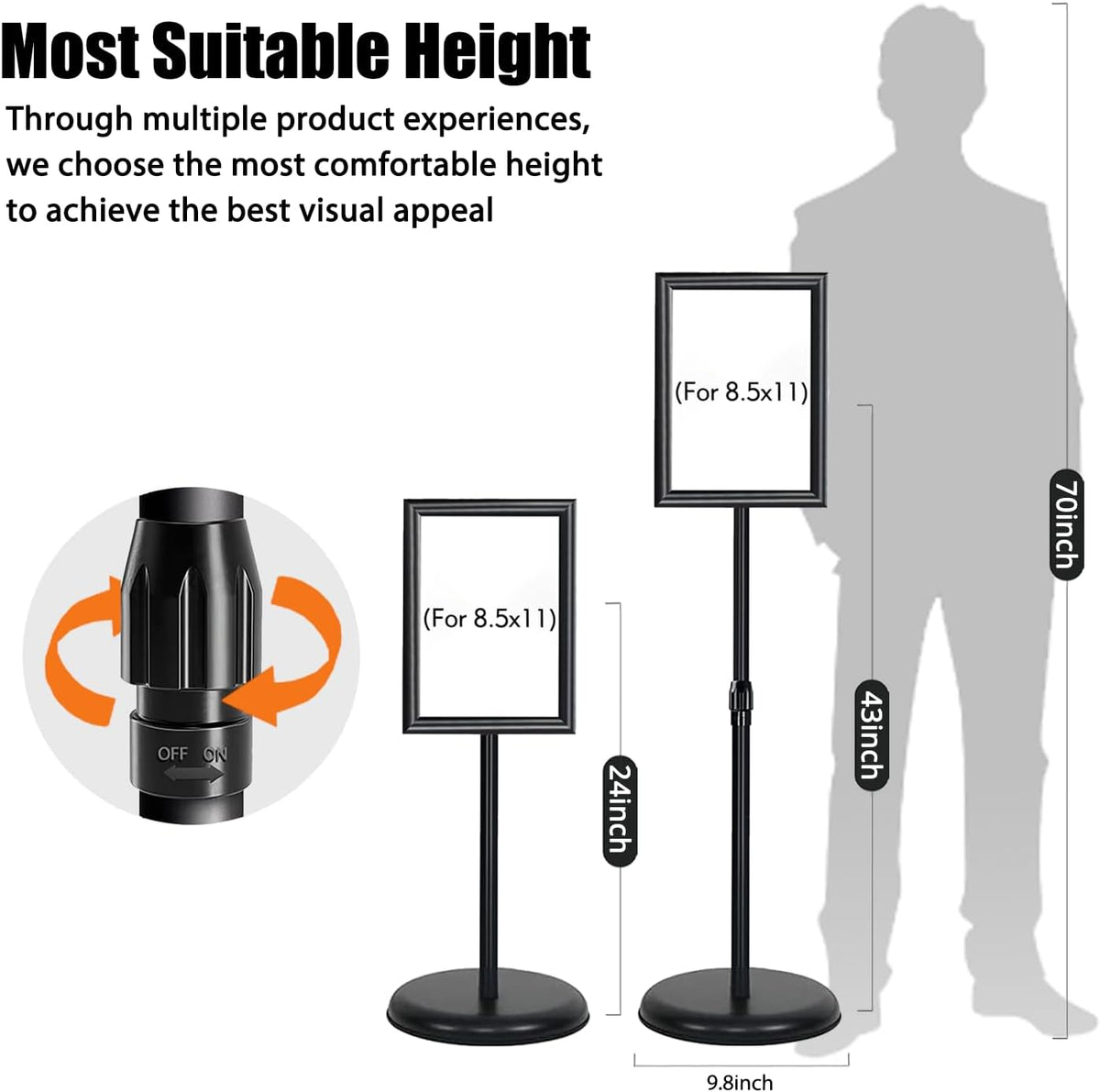 adjustable sign stand for display, pedestal floor signage, close-up detail